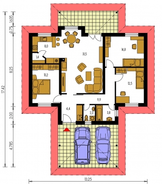 Image miroir | Plan de sol du rez-de-chaussée - BUNGALOW 27